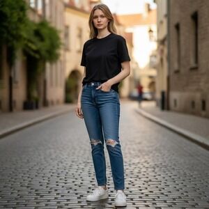 Good American Good Waist High Rise Skinny Distressed Jeans Indigo 0/25 GW731T